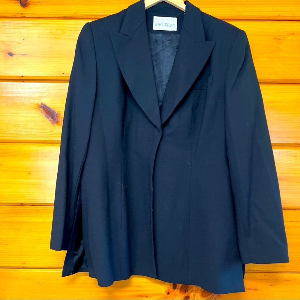Vintage Lord & Taylor Side Slits Lined Wool Black Blazer Classic Suit Jacket